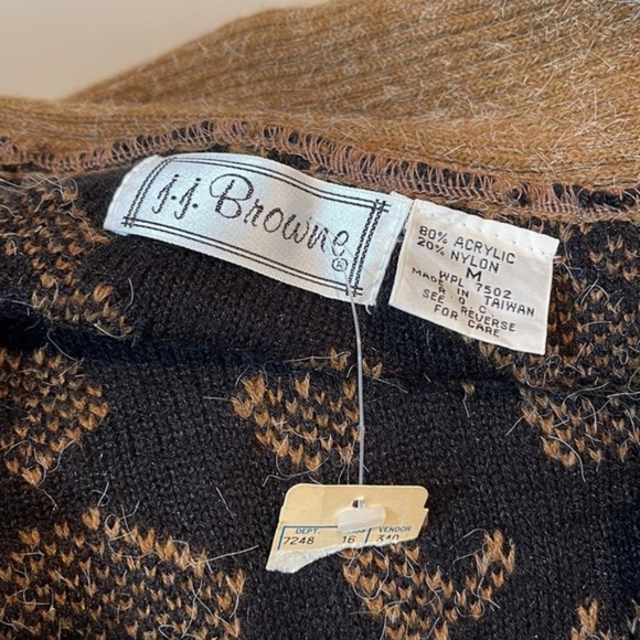 J.J. Browne Vintage Open Front Sweater Cardigan Brown Black Size M NWT - Picture 7 of 7